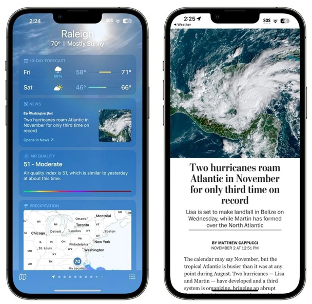 石台苹果14维修分享iPhone 14手机如何看天气时顺带看新闻 